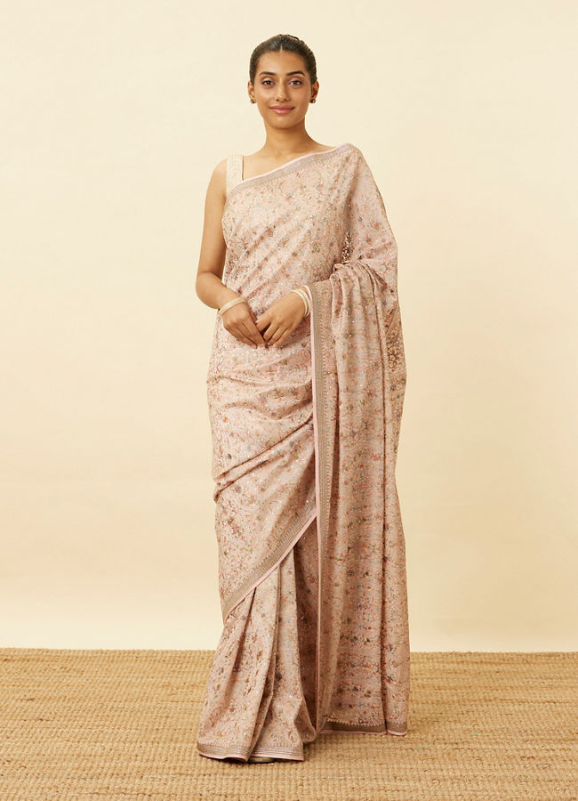 Rosewater Pink Saree with Sequined Paisley Patterns image number 0